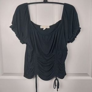 Madden Girl Women's XL Black Puffed Sleeve Ruched Soft Blouse Top